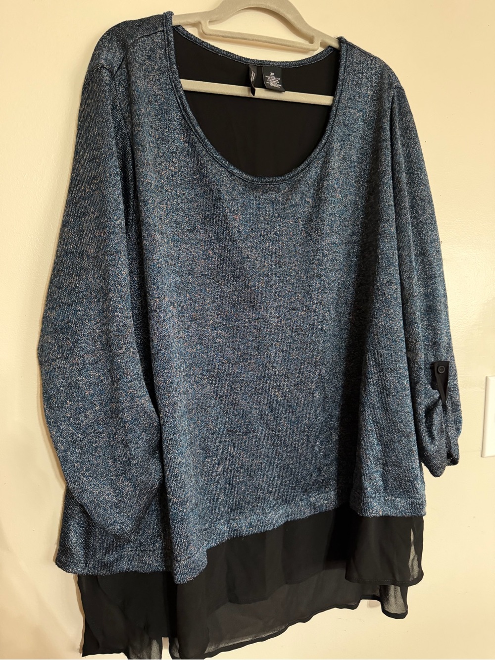 New Directions blue layered pullover tunic with chiffon hem